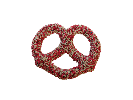 Pink Non Pareils Chocolate Pretzels $13.99lb